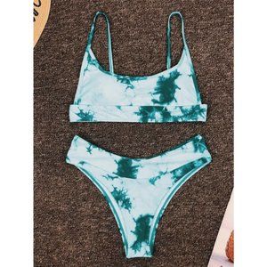 ✨ Tie Dye Bikini Set, Turquoise and White - S(4)